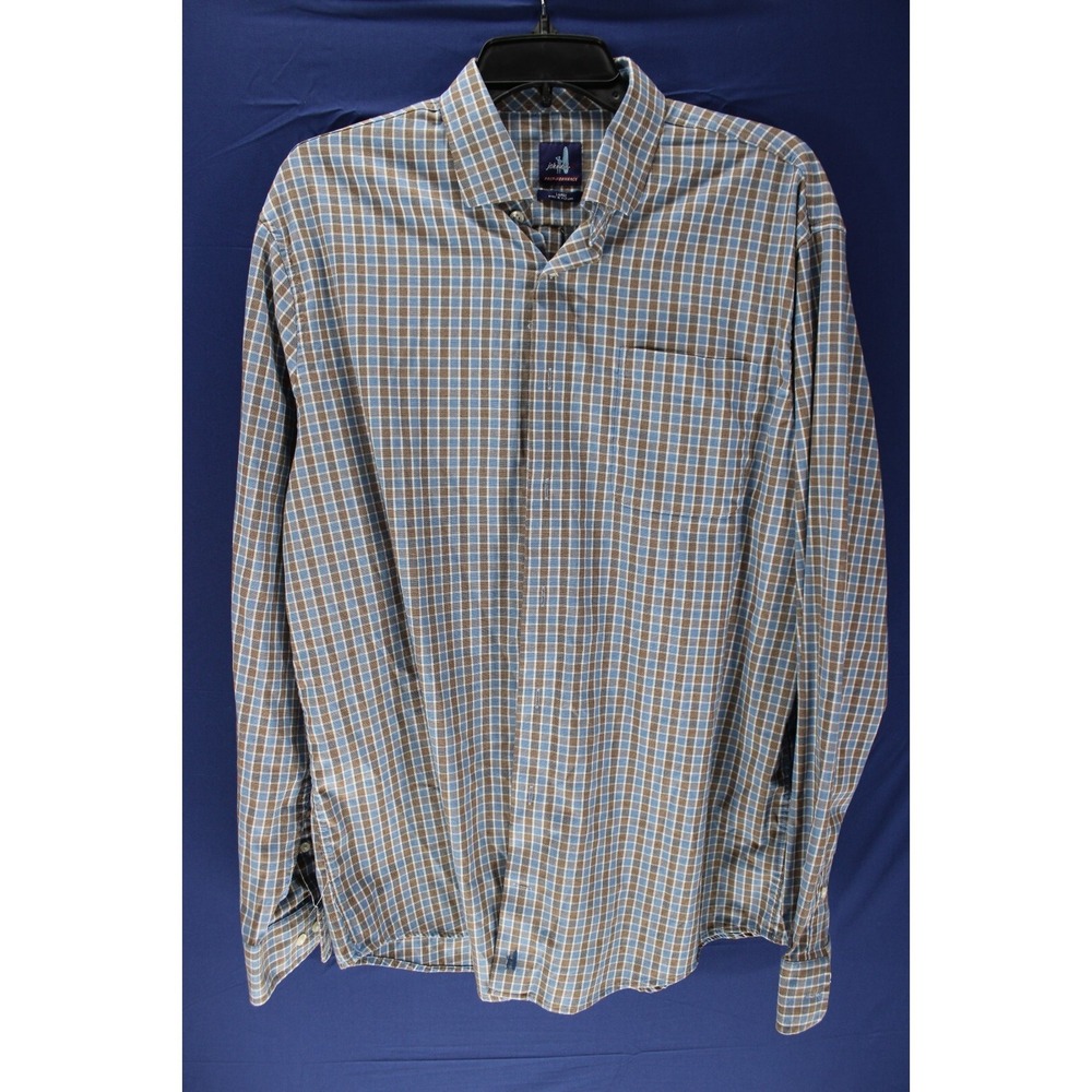 Johnnie-O Prep-formance Long Sleeve Shirt Button Up Nylon Brown‎ Blue Large